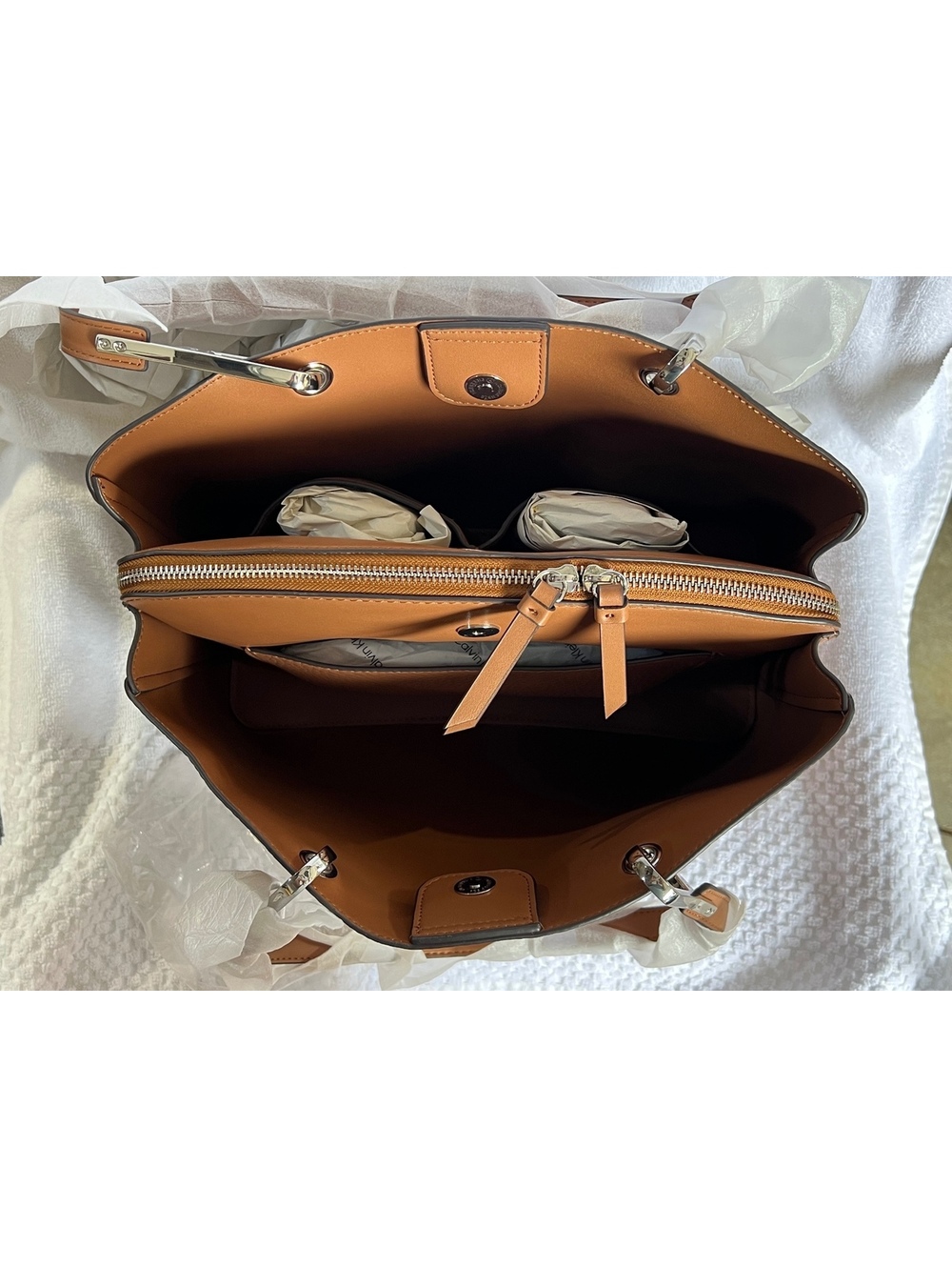 Calvin Klein Brown Pebbled Leather Tote Bag - Picture 3 of 7